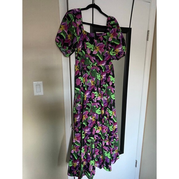 Floral Square Neck Puff Sleeve Tiered Poplin Maxi Dress Medium NWT Wedding Guest - Picture 7 of 12